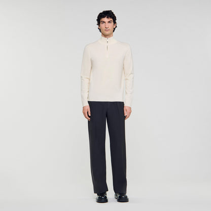 Zip Sweater Wool Jumper With Zip Collar Off White