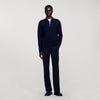 Wool Sweater With Zipped Collar Carbon black