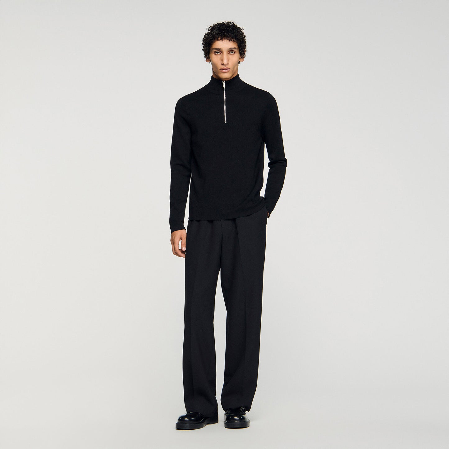 Zip Sweater Wool Sweater With Zipped Collar Carbon Black