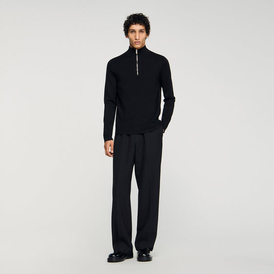 Zip Sweater Wool Sweater With Zipped Collar Carbon Black