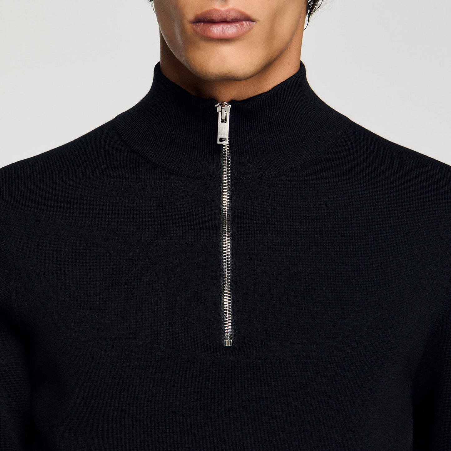 Zip Sweater Wool Sweater With Zipped Collar Carbon Black
