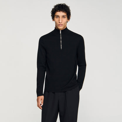 Zip Sweater Wool Sweater With Zipped Collar Carbon Black