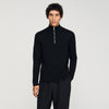 Zip Sweater Wool Sweater With Zipped Collar Carbon Black
