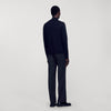 Wool Sweater With Zipped Collar Carbon black