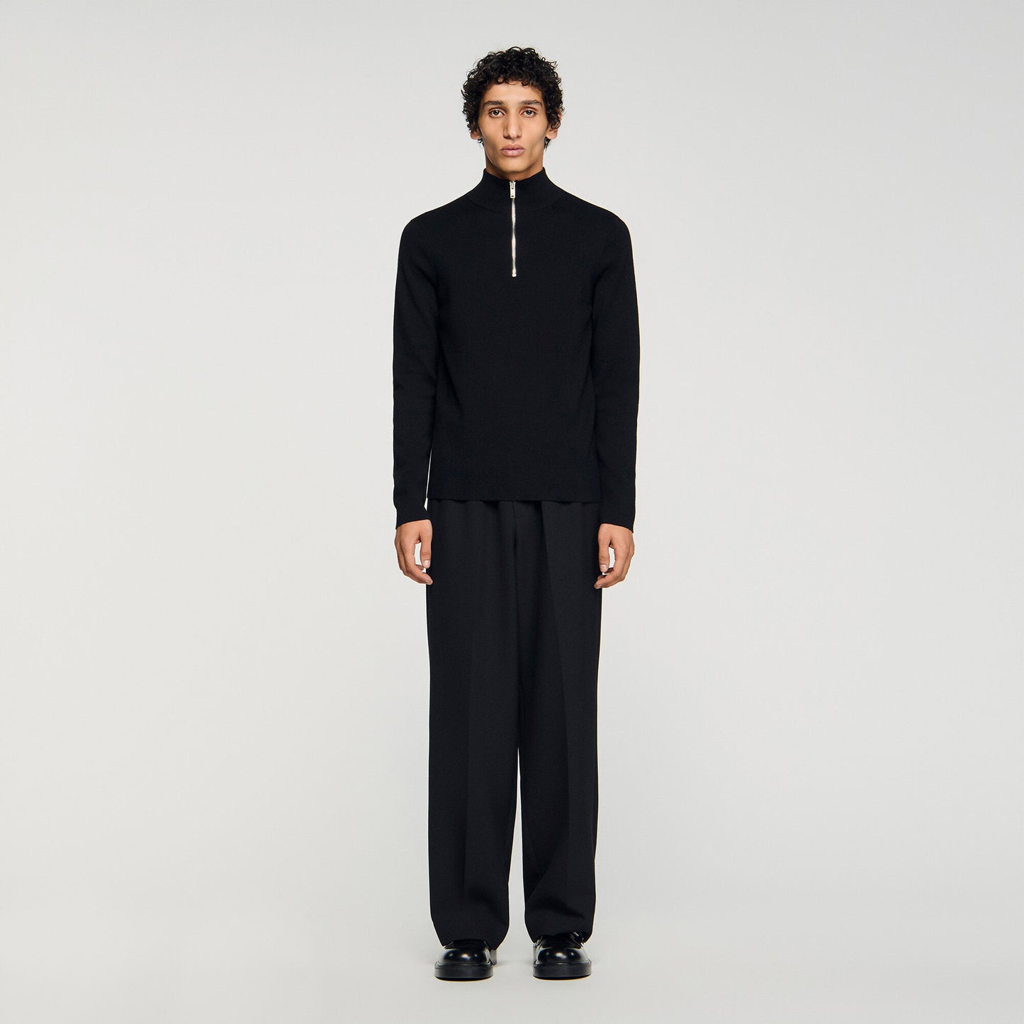 Zip Sweater Wool Sweater With Zipped Collar Carbon Black
