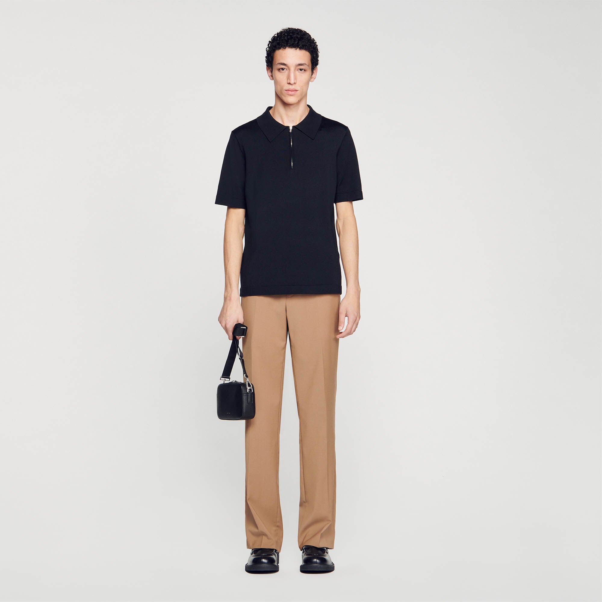 Knitted Polo Shirt With Zip Collar Black