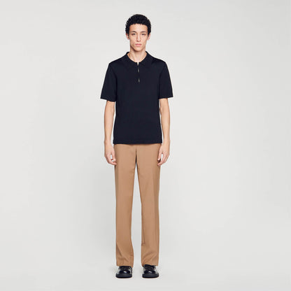 Knitted Polo Shirt With Zip Collar Black