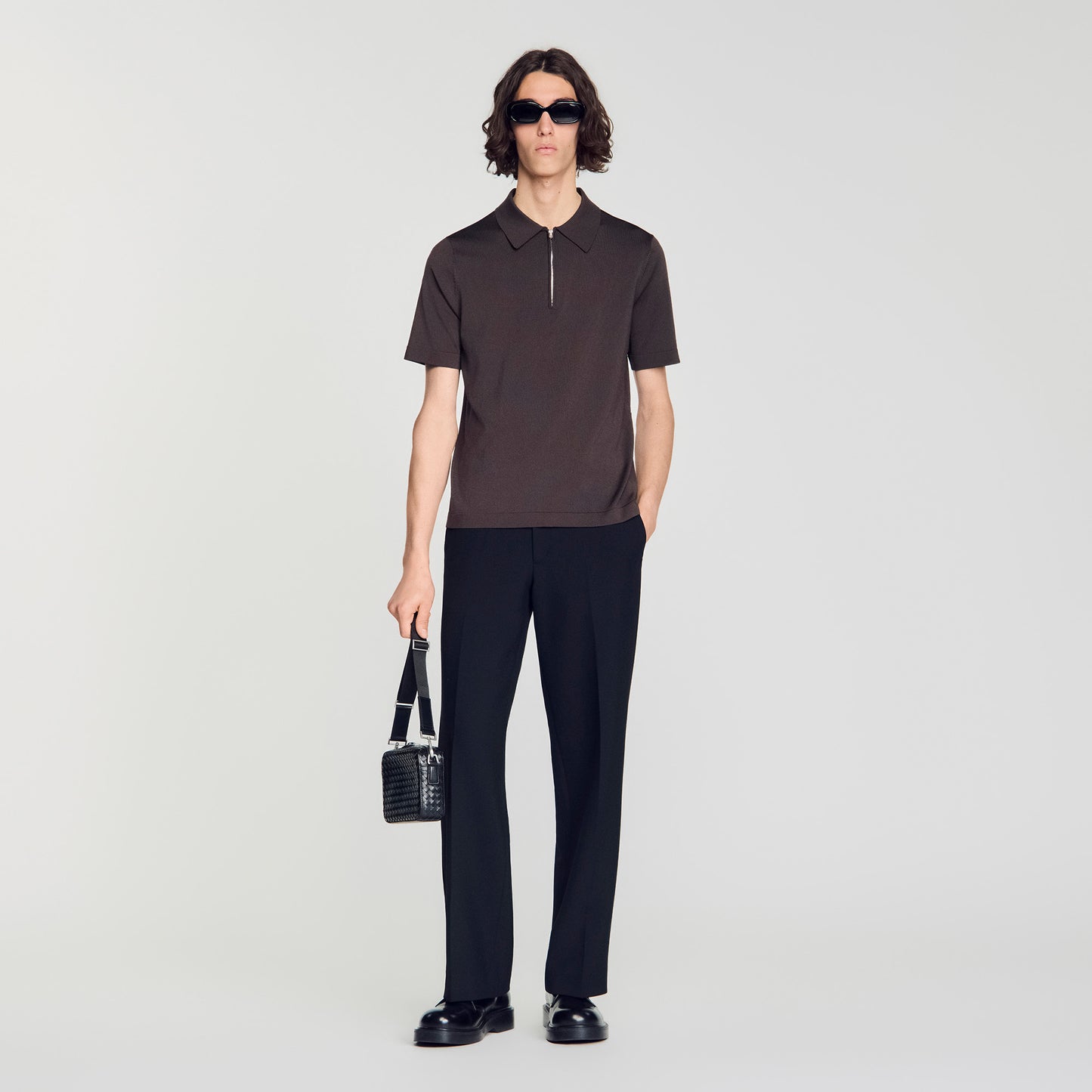 Pablo Zip Zip-up knit polo shirt Chocolate