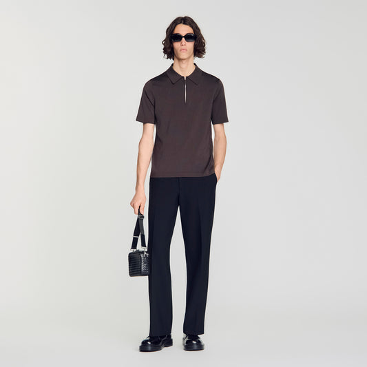 Pablo Zip Zip-up knit polo shirt Chocolate