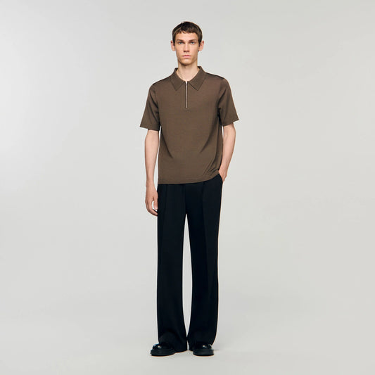 Pablo Zip Knitted Polo Shirt Taupe