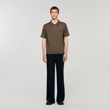 Pablo Zip Knitted Polo Shirt Taupe