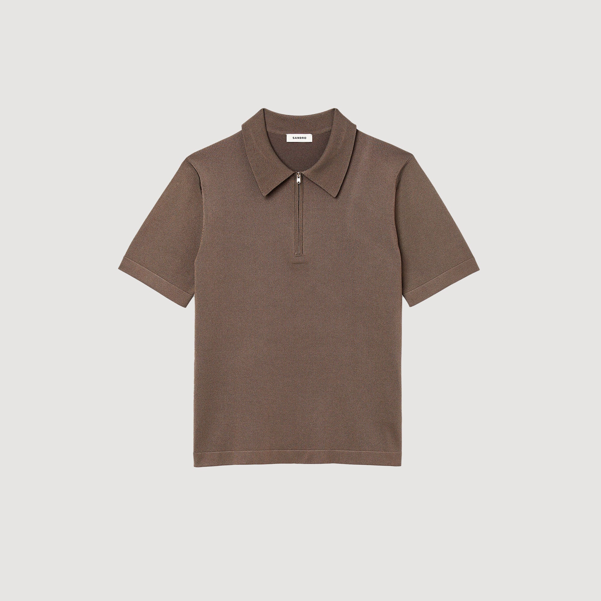 Pablo Zip Knitted Polo Shirt Taupe