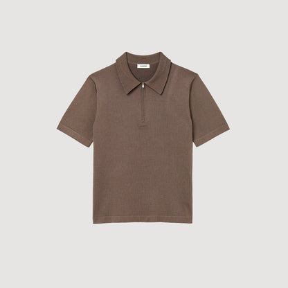 Pablo Zip Knitted Polo Shirt Taupe