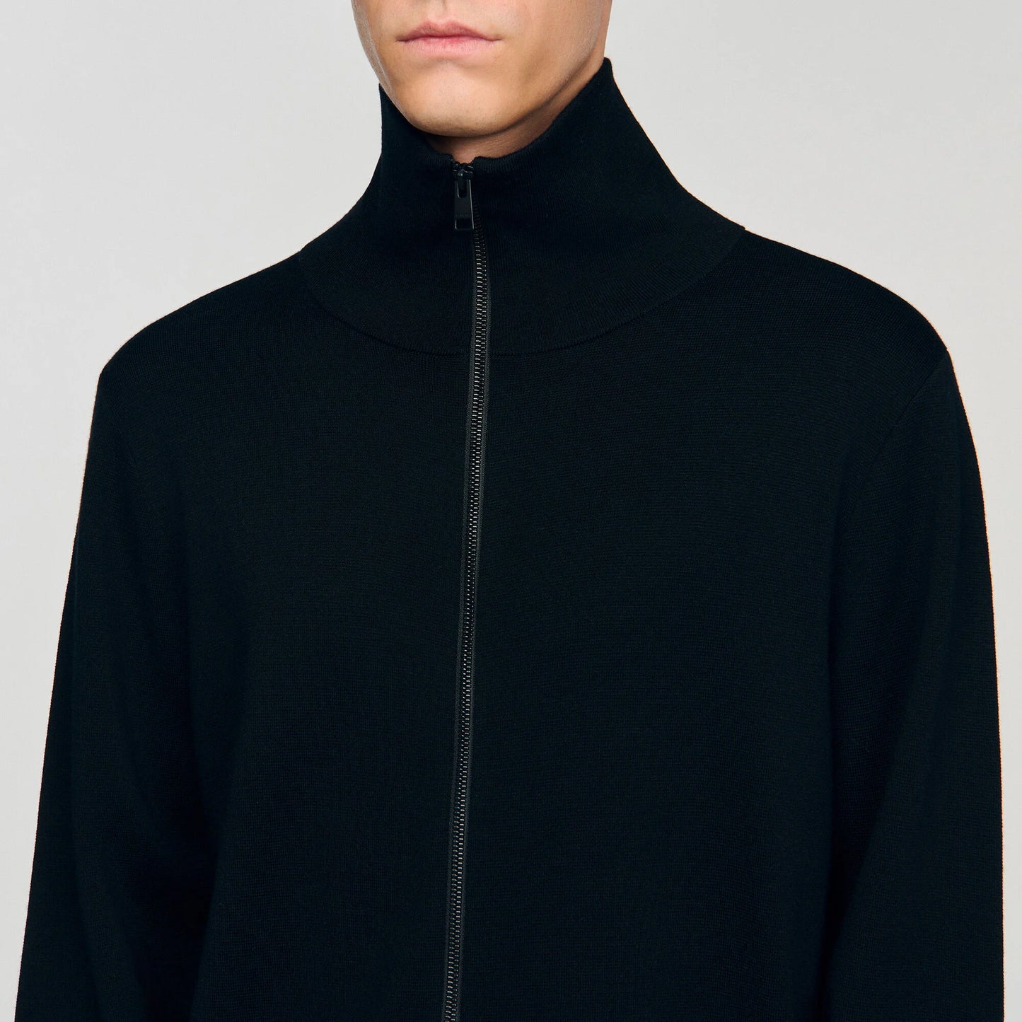 Trucker Cardigan Zip-Up Wool Cardigan Black