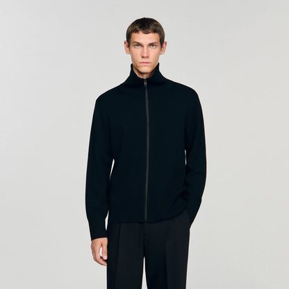 Trucker Cardigan Zip-Up Wool Cardigan Black