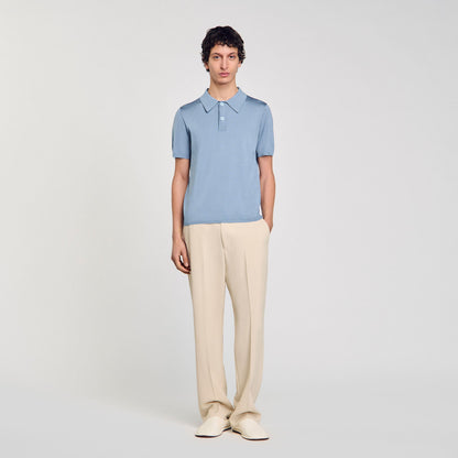 Short-Sleeve Knitted Polo Shirt Chambray