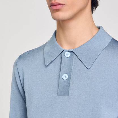 Short-Sleeve Knitted Polo Shirt Chambray