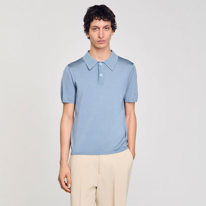 Short-Sleeve Knitted Polo Shirt Chambray