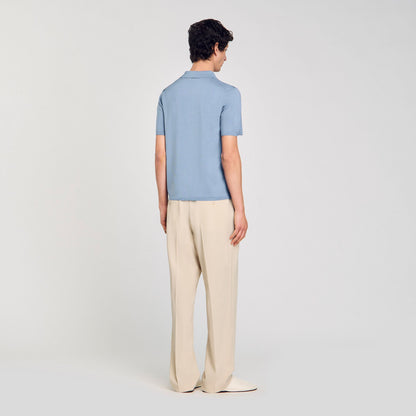 Short-Sleeve Knitted Polo Shirt Chambray