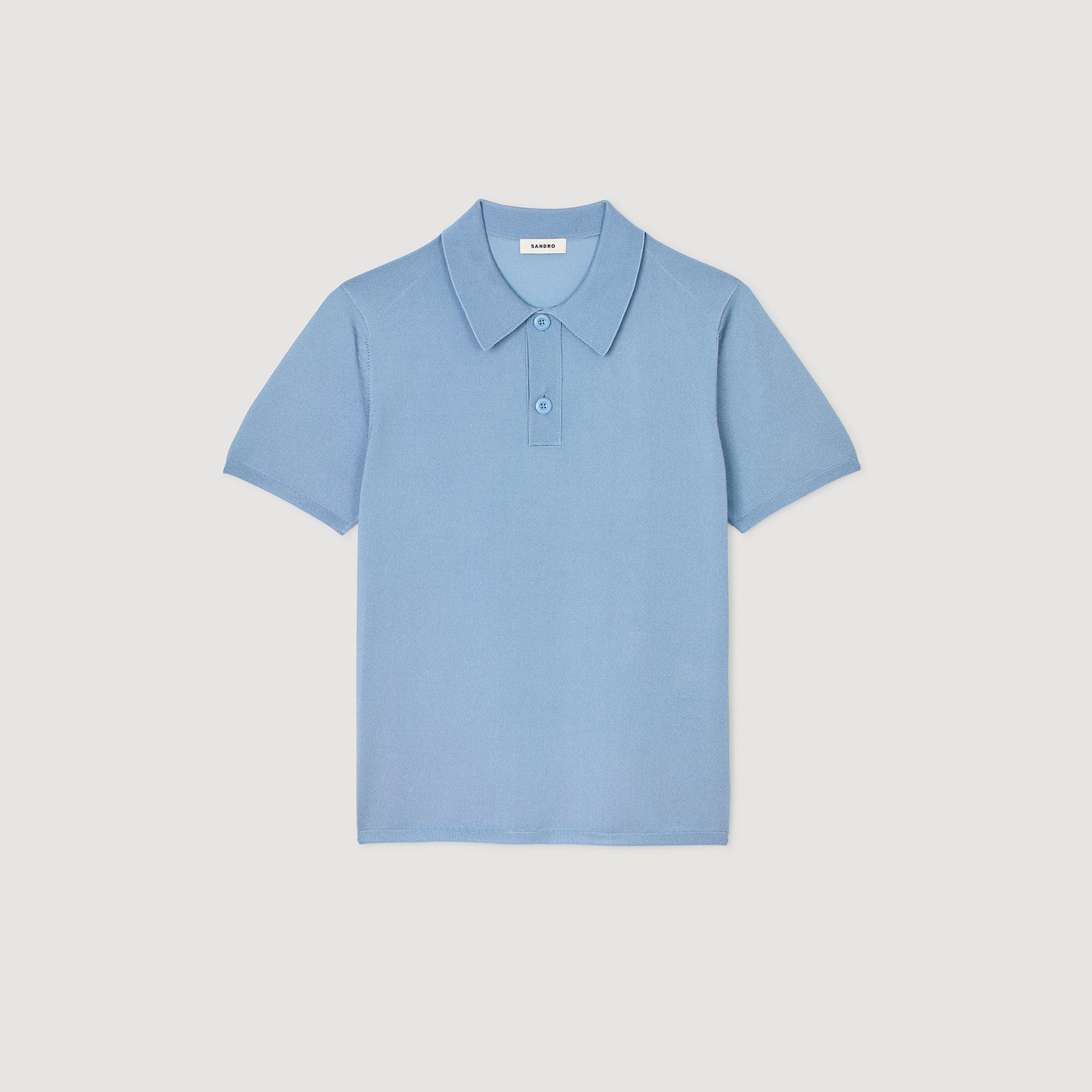 Short-Sleeve Knitted Polo Shirt Chambray