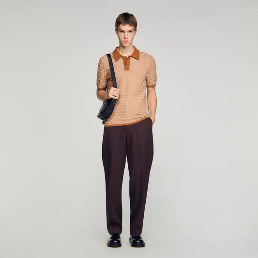 Cross Knit Polo Square Cross Polo Shirt Camel