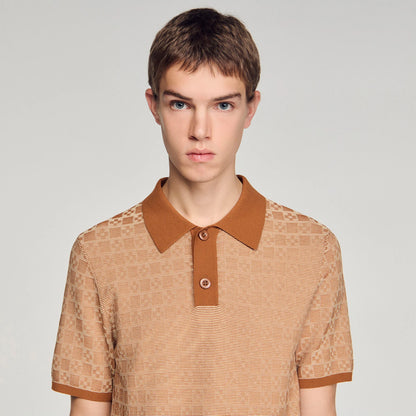 Cross Knit Polo Square Cross Polo Shirt Camel