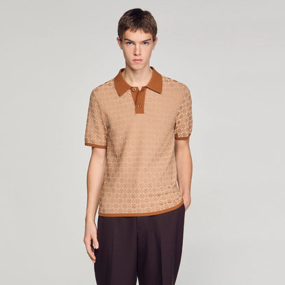 Cross Knit Polo Square Cross Polo Shirt Camel