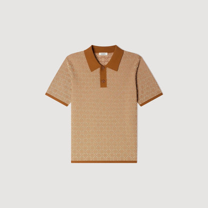 Cross Knit Polo Square Cross Polo Shirt Camel