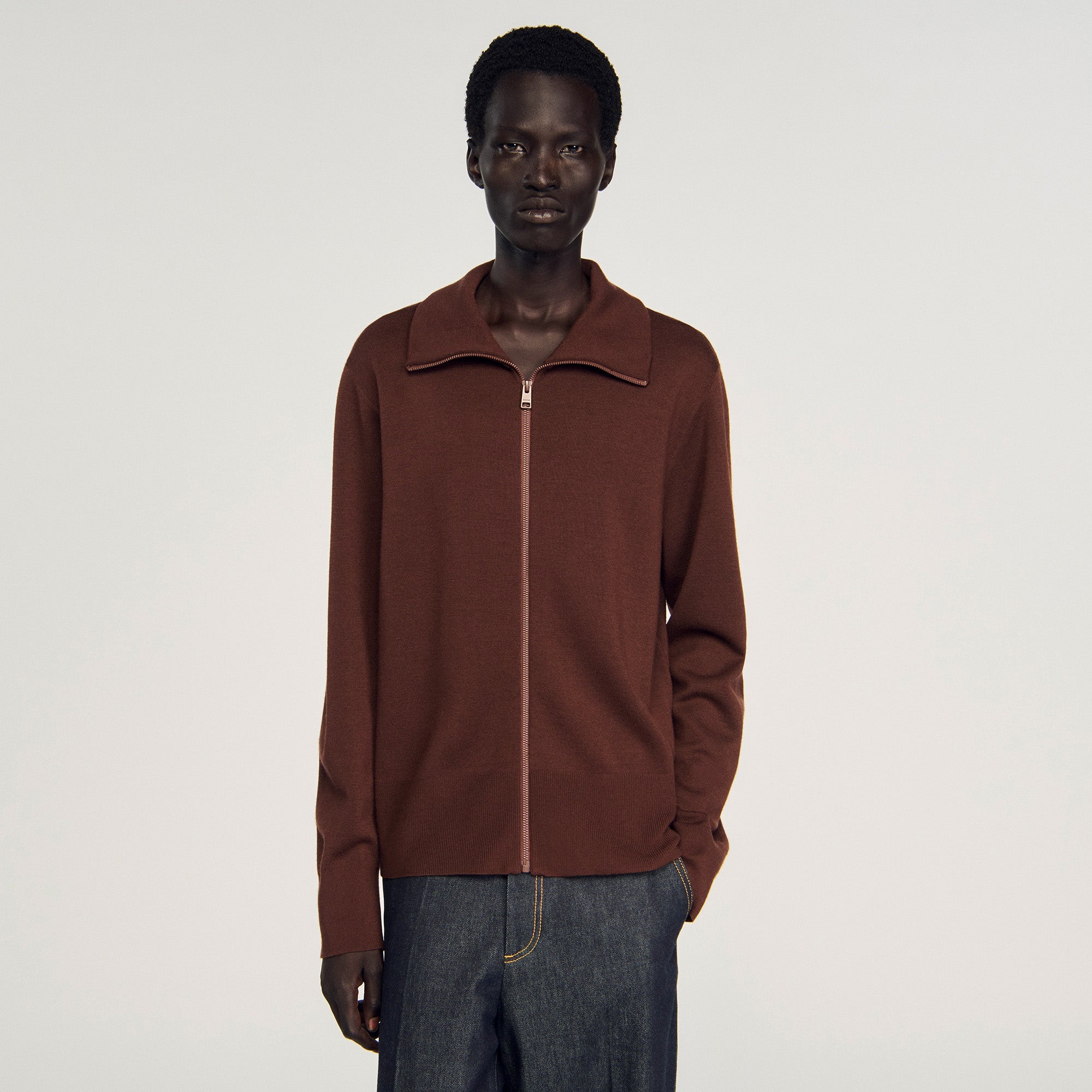 Trucker Cardigan Wool Trucker Jumper Chocolate