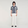 Cross Knit Shirt Square Cross Jacquard Shirt Navy Blue
