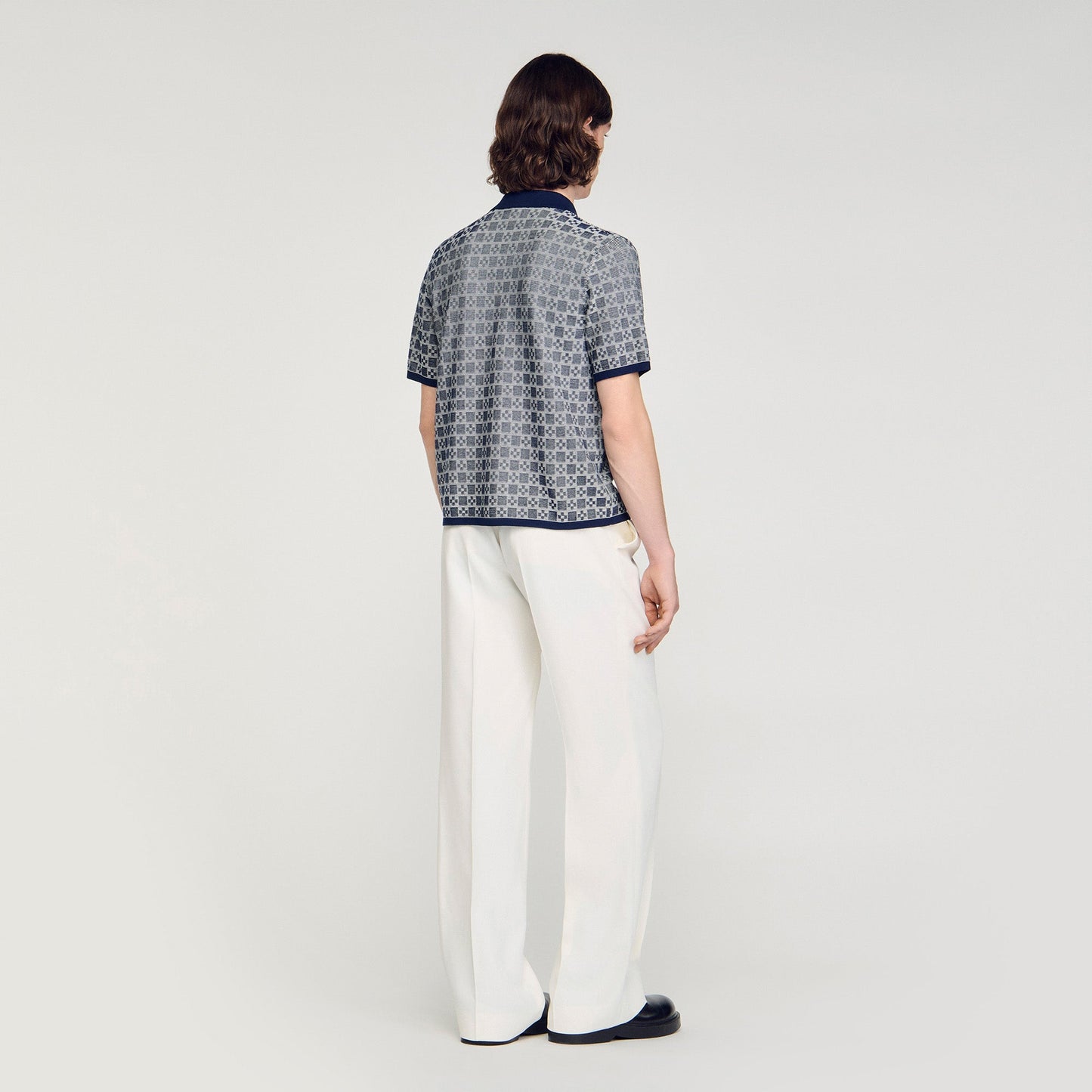 Cross Knit Shirt Square Cross Jacquard Shirt Navy Blue