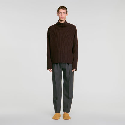 Oversize Rib Turtleneck Ribbed wool and cashmere jumper Chocolate