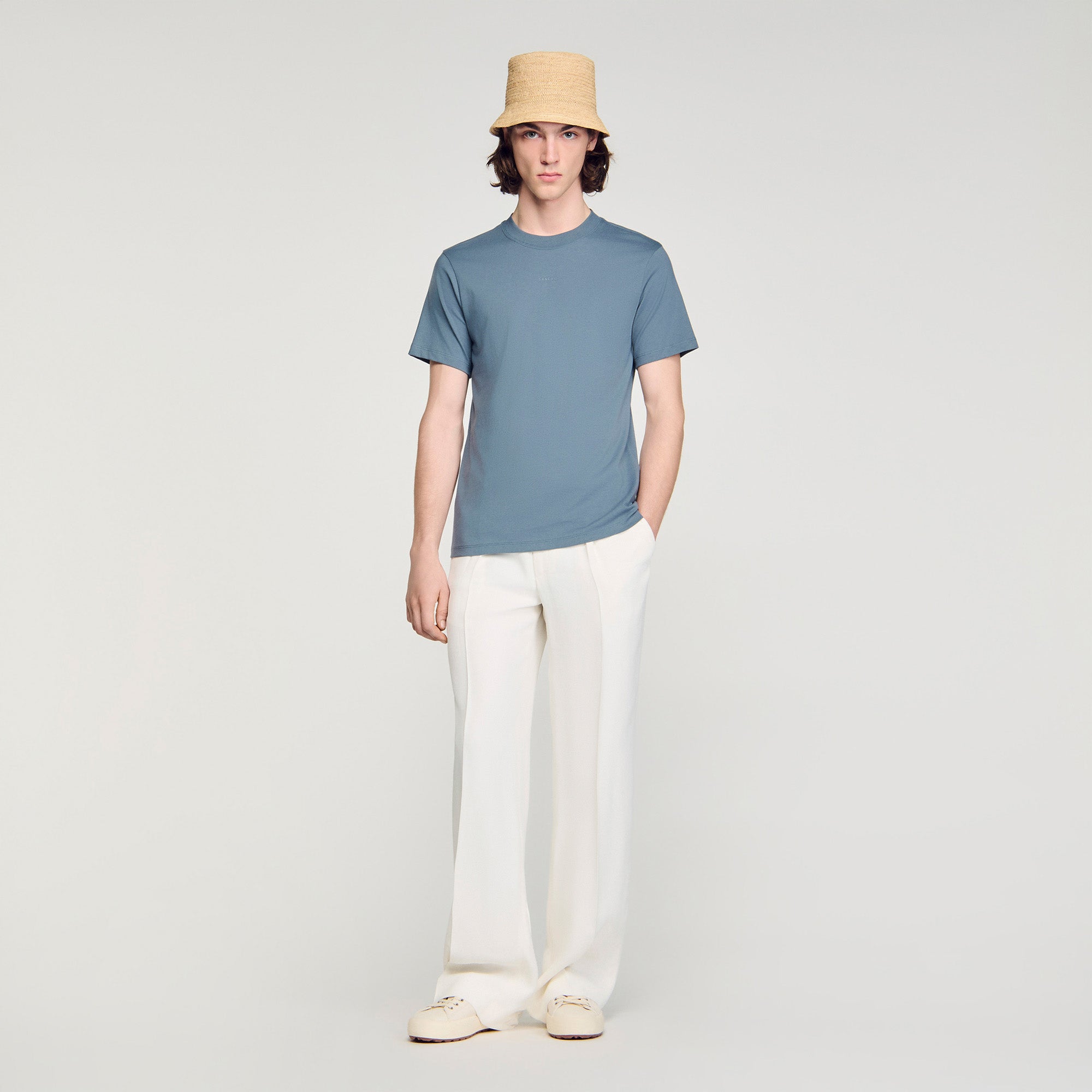 Sandro Logo Tee Cotton T-Shirt Grey / Blu