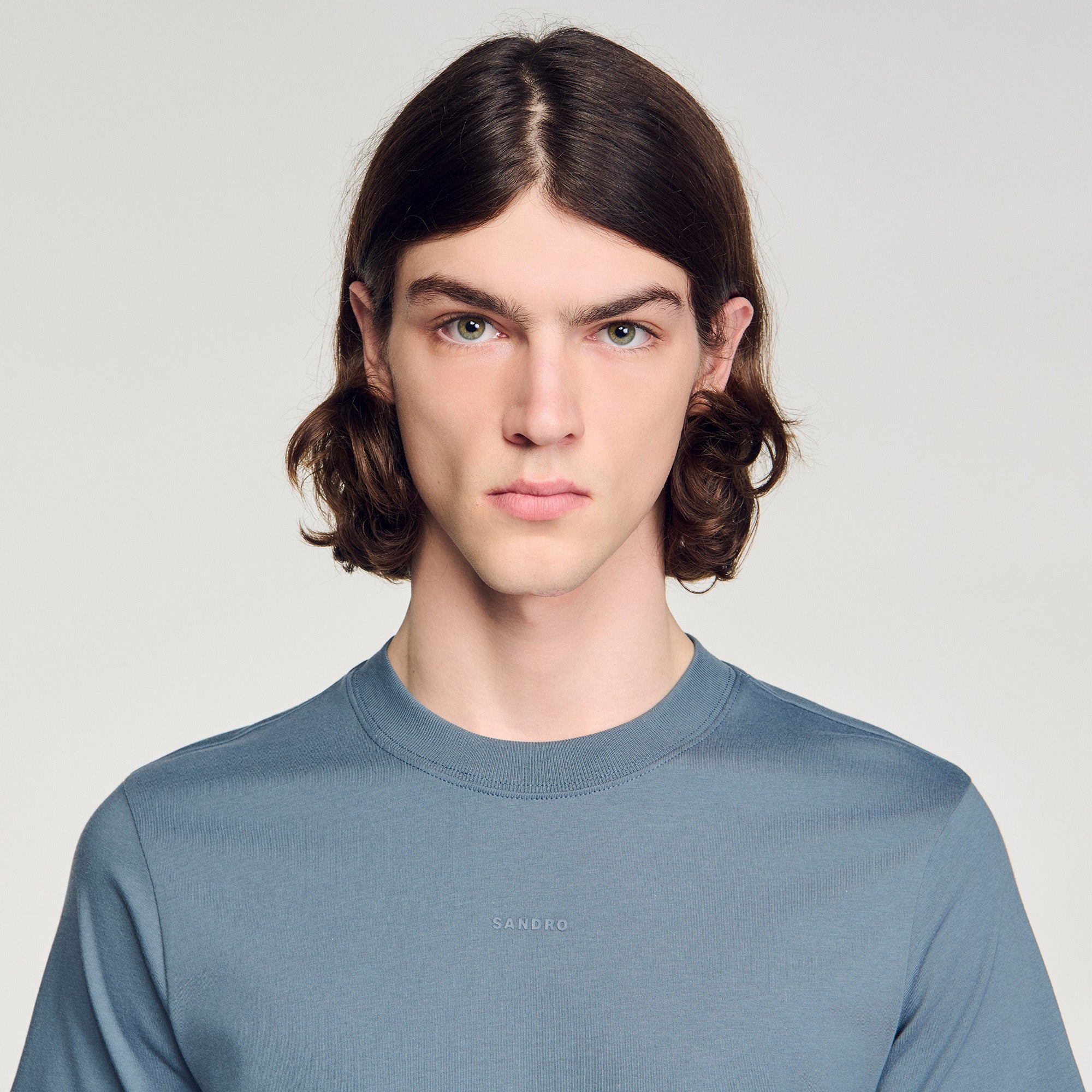 Sandro Logo Tee Cotton T-Shirt Grey / Blu