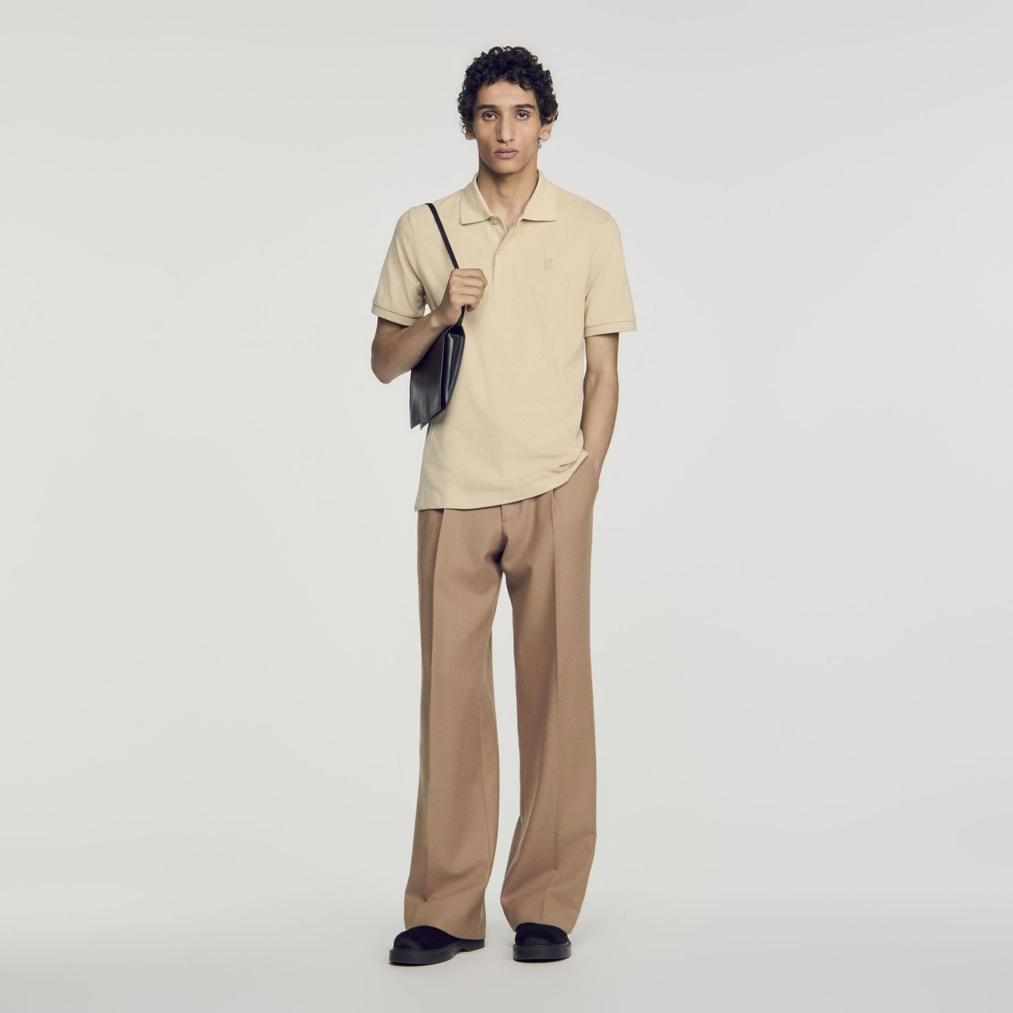 Polo Tonal Patch 4S Cotton polo shirt with leather logo Beige