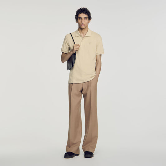 Polo Tonal Patch 4S Cotton polo shirt with leather logo Beige