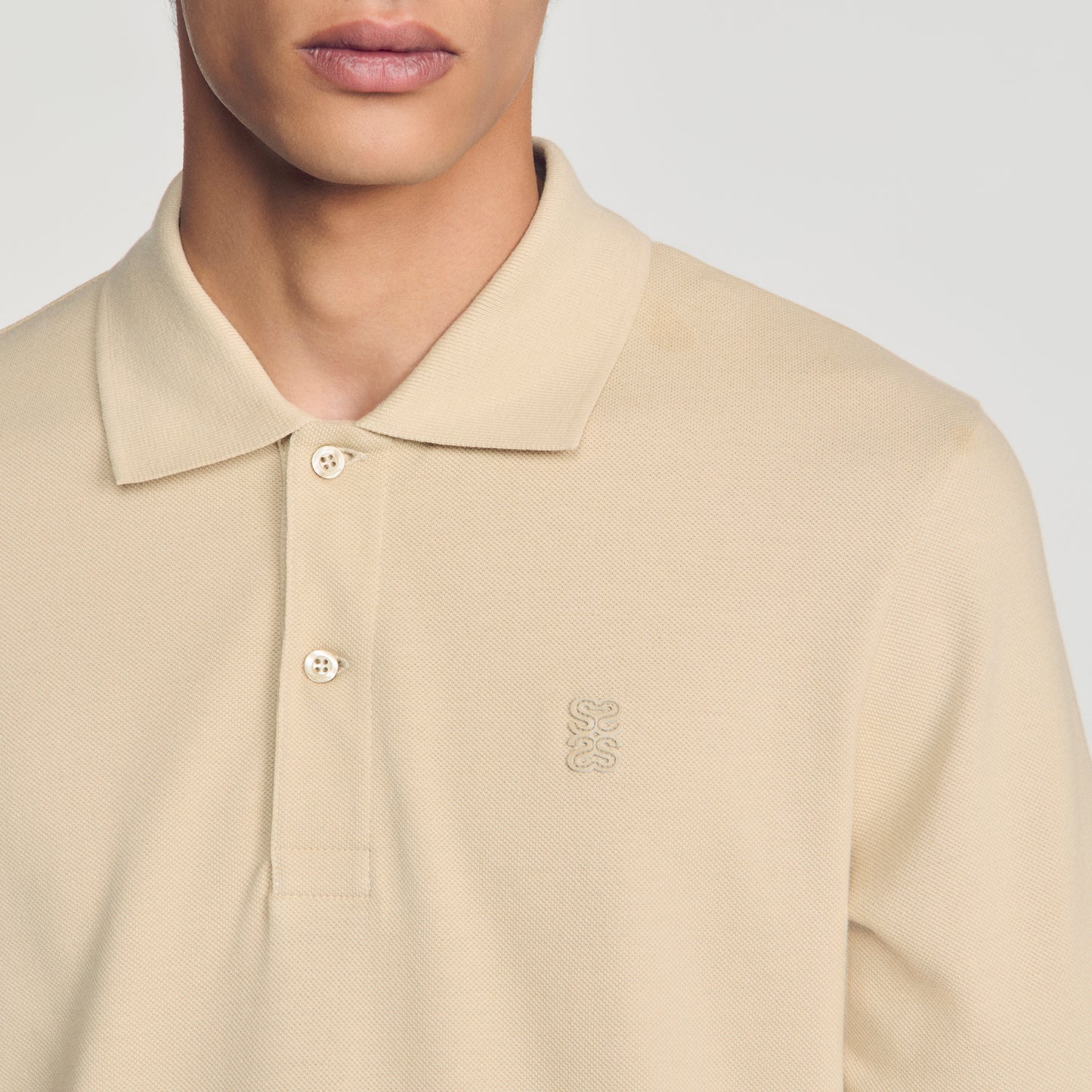 Polo Tonal Patch 4S Cotton polo shirt with leather logo Beige