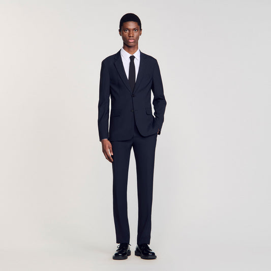  Formal Destructure Wool Stretch Wool Suit Jacket Navy Blue
