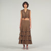 Telia Long Ruffled Rhinestone Skirt Brown