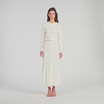 Vanea Beaded Textured Knit Skirt CREAM