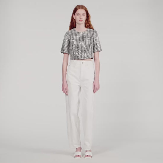 Flo Cropped Houndstooth Tweed Jacket Black / White