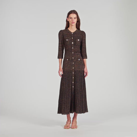 Ramia Pointelle Knit Midi Dress Black & Gold