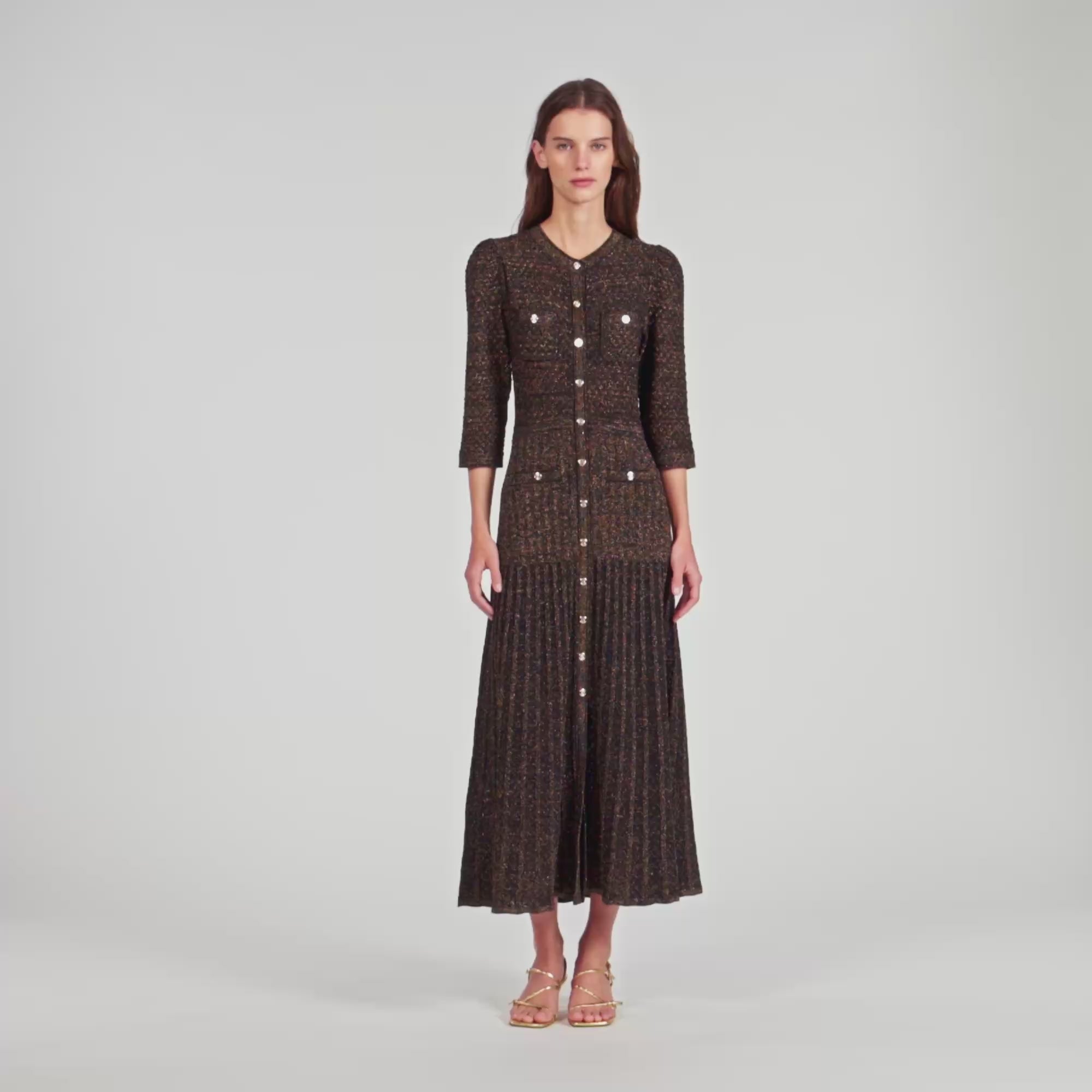 Ramia Pointelle Knit Midi Dress Black & Gold