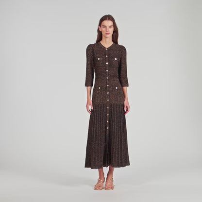 Ramia Pointelle Knit Midi Dress Black & Gold