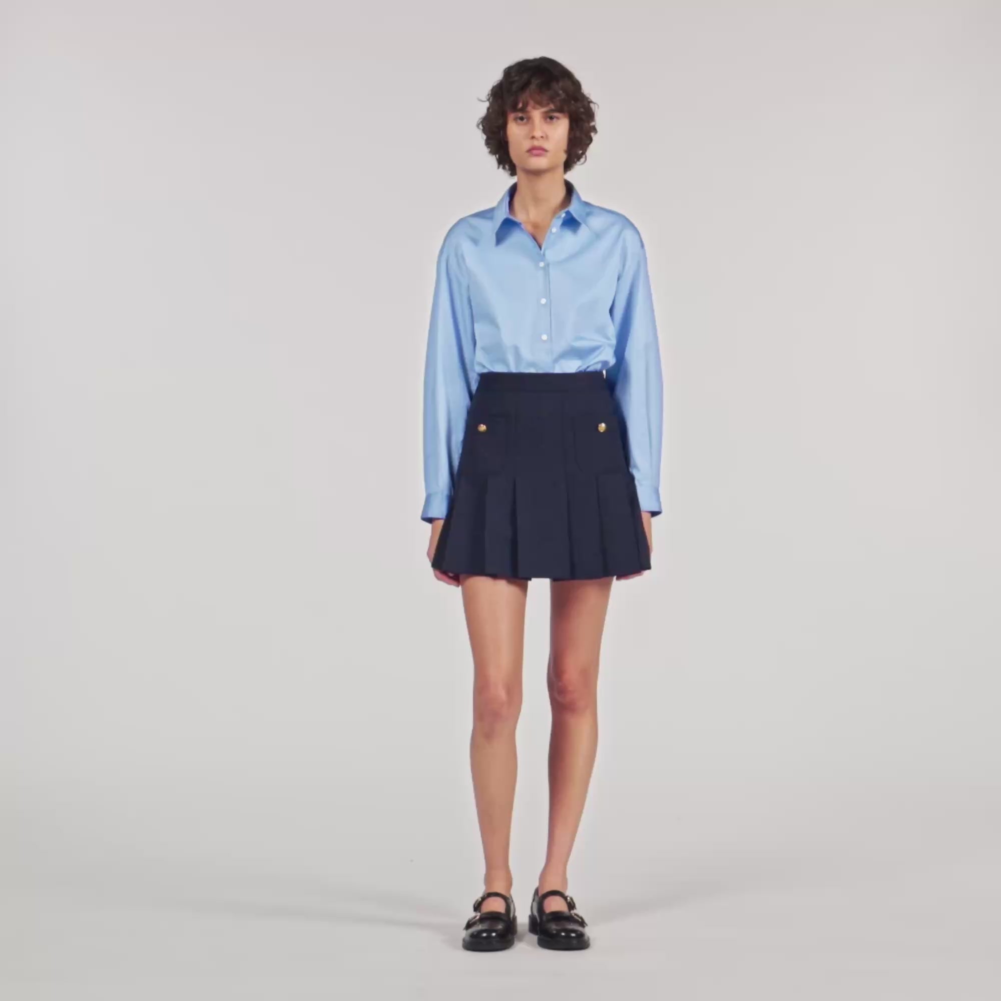 Theanis Short striped pleated skirt Navy Blue