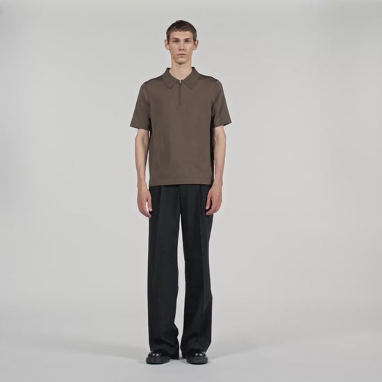 Pablo Zip Knitted Polo Shirt Taupe