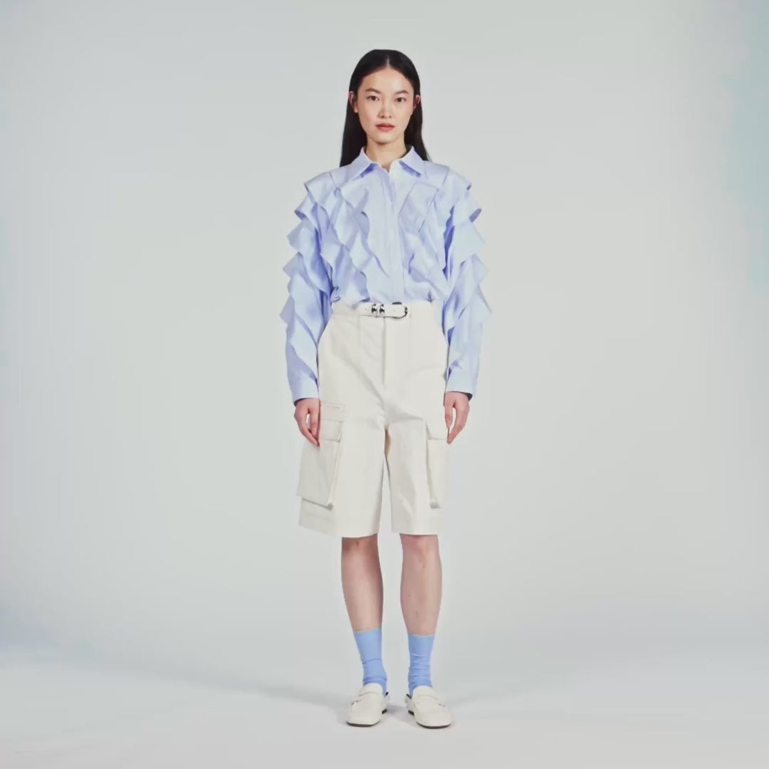 Flamenco Ruffled Cotton Shirt Sky Blue