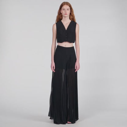 Janis Pleated Wide-Leg Trousers Black
