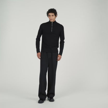Zip Sweater Wool Sweater With Zipped Collar Carbon Black
