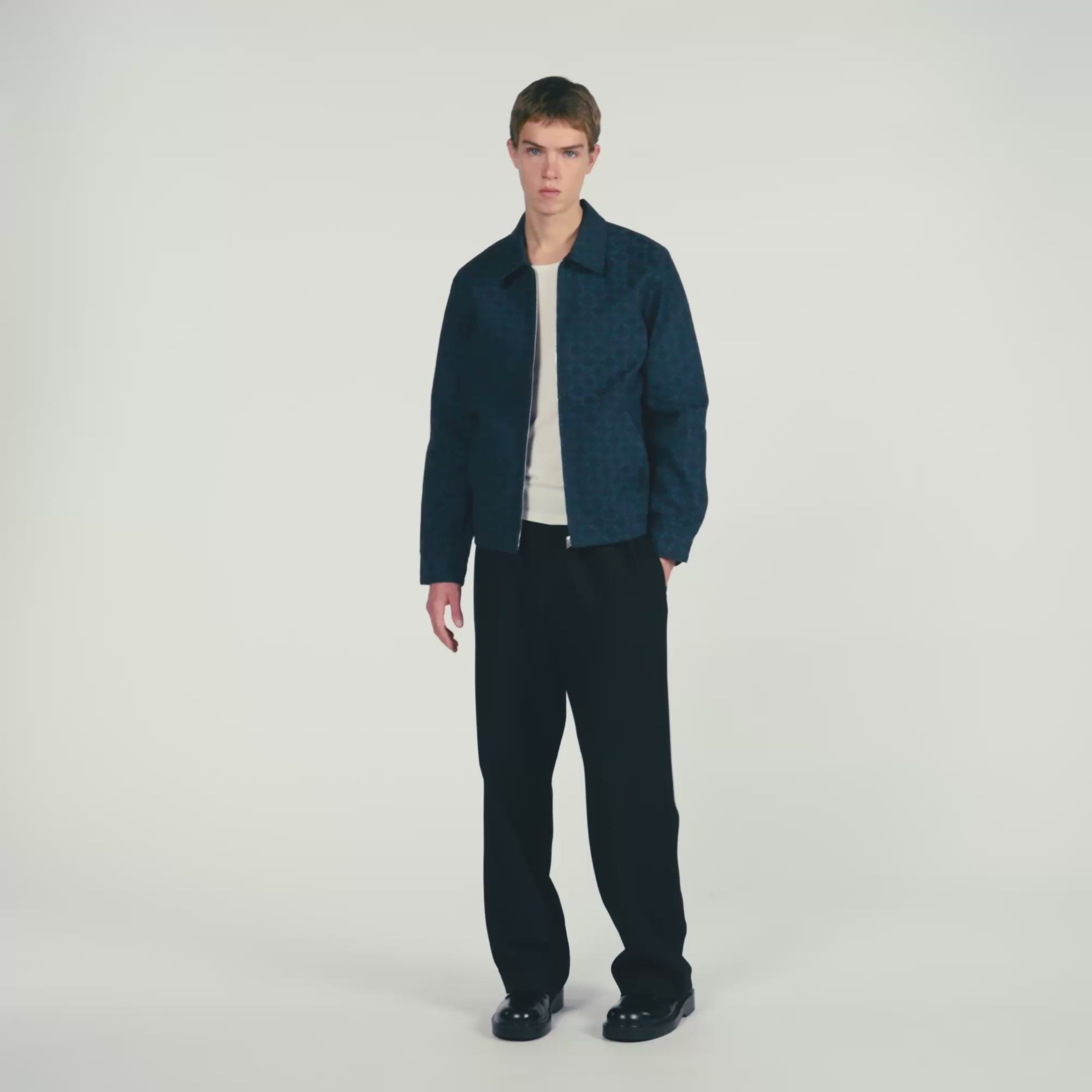 Fitted Cross Jacket Square Cross Denim Jacket Navy Blue